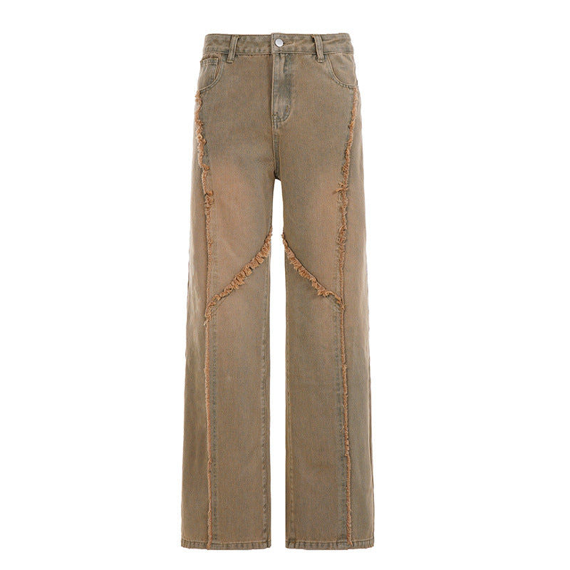 Damen lässige Wide-Leg-Jeans mit franselementen und hohem Bund Drune