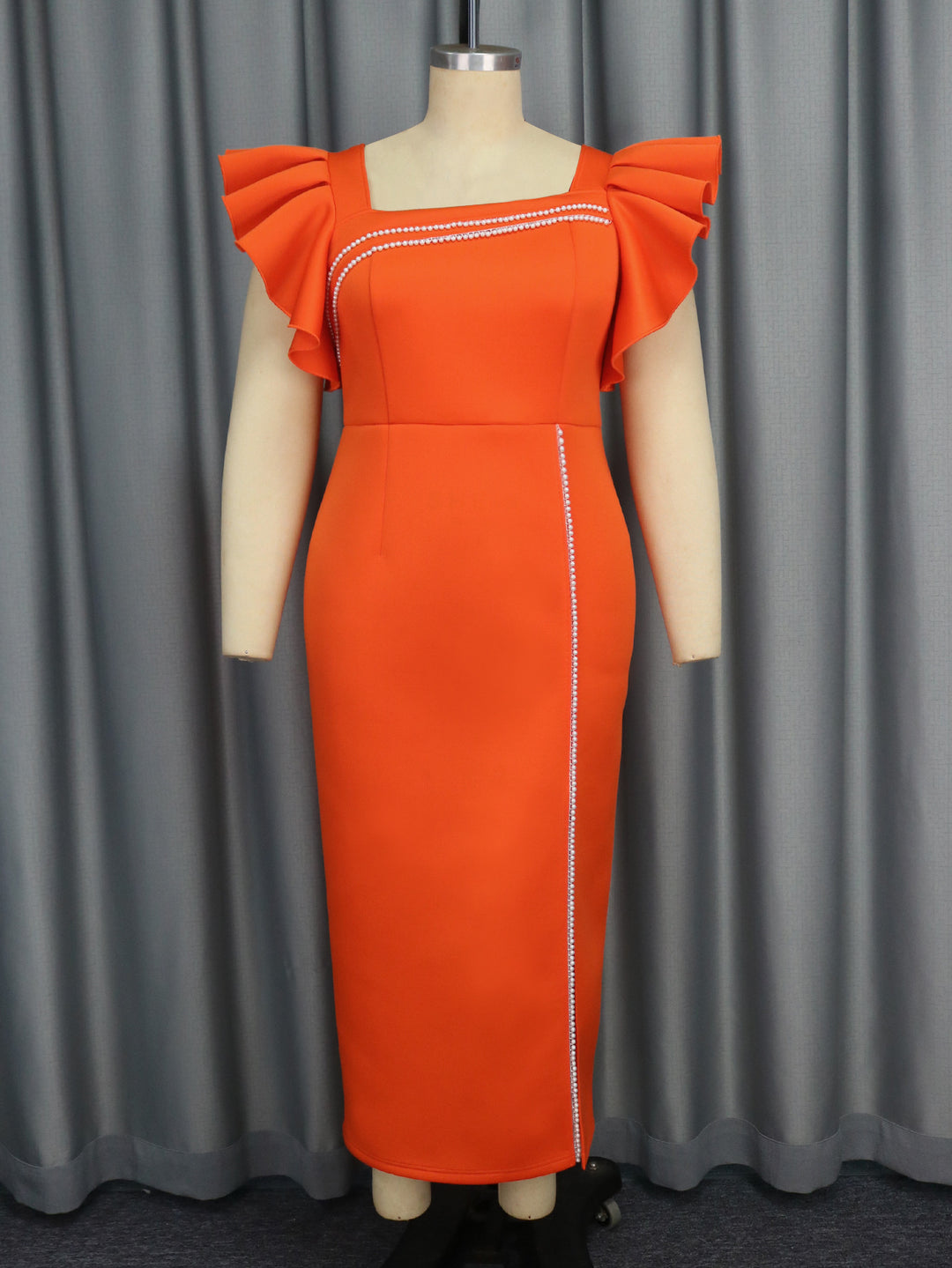 Damen Elegantes Maxikleid mit Puffärmeln und funkelnden Akzenten Drune