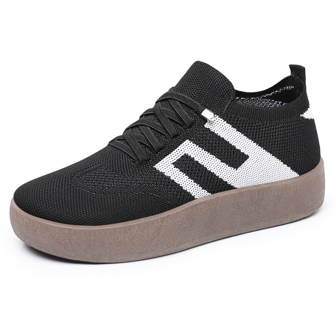 Damen nan gestrickter Slip-On Plateau-Sneaker mit elastischem Sockenschaft, dekorativer Zierstreifen und dämpfender EVA-Leichtsohle Drune