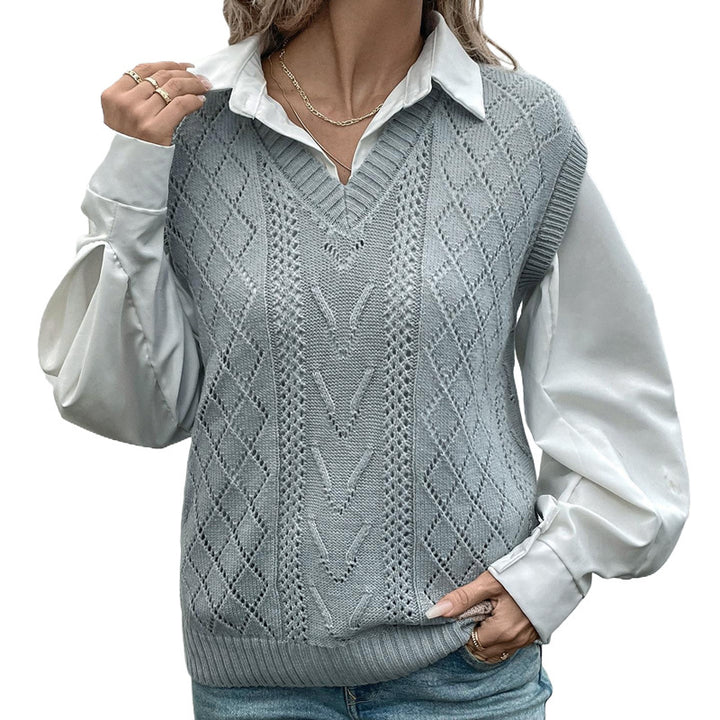 Damen Strickpullover mit V-Ausschnitt und dekorativem Zopfmuster Drune