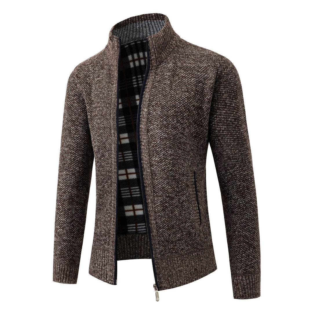 Herren Strickjacke mit modernem Stehkragen und klassischem Innenfutter Drune