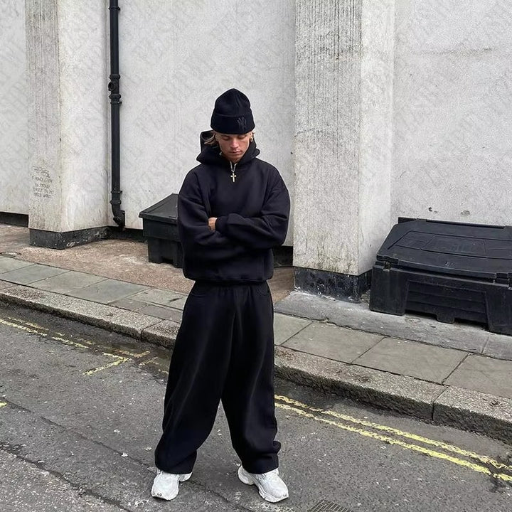 Herren nan urbaner Boxy-Hoodie mit verkürztem Rumpf, überschnittener Schulter und weichem Fleece-Innenfutter Drune