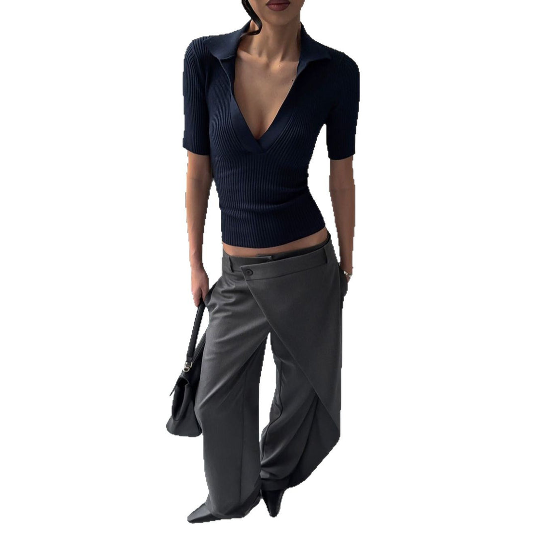 Damen elegante, hochtaillierte Hose mit asymmetrischem Schnitt Drune