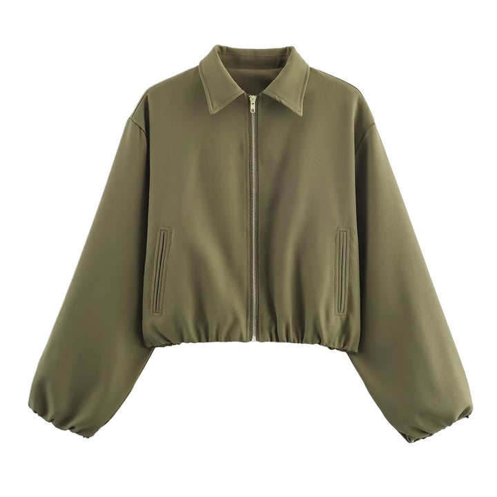 Damen modische cropped Jacke mit dekorativem Reißverschluss und elastischem Saum Drune