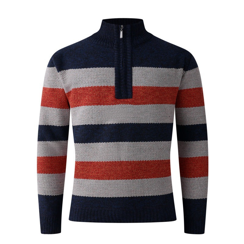 Herren modischer Stehkragen Pullover mit dekorativen Streifen Drune