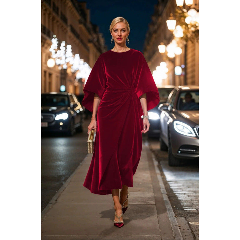 Damen Abendkleid im eleganten Samt-Design mit voluminösen Ärmeln und taillierter Silhouette Drune