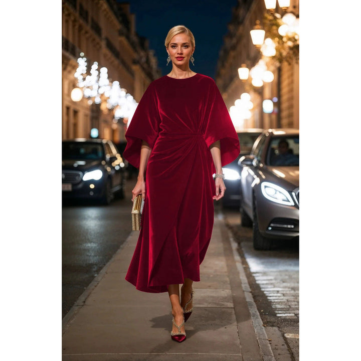 Damen Abendkleid im eleganten Samt-Design mit voluminösen Ärmeln und taillierter Silhouette Drune