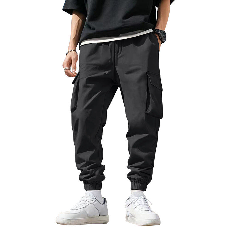Herren nan Cargo-Joggerhose mit elastischem Tunnelzugbund, aufgesetzten Klappentaschen und gerippten Beinabschlüssen Drune