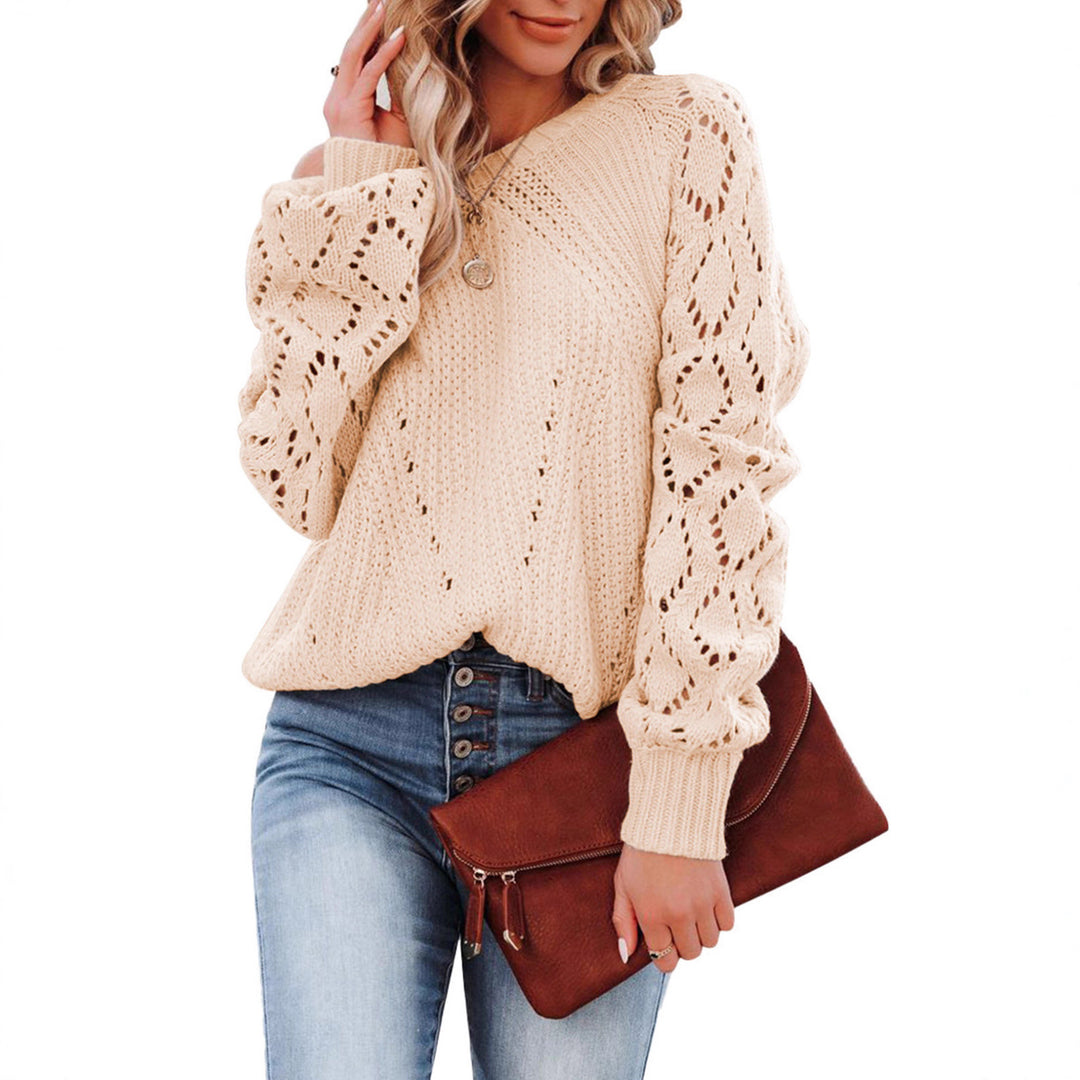 Damen Strickpullover mit detailliertem Lochmuster und lässigem Schnitt Drune