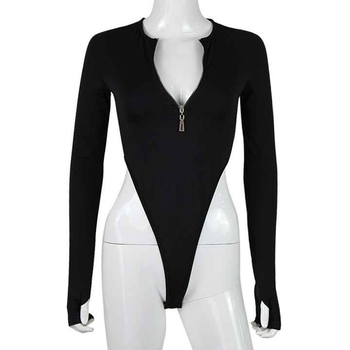 Damen Langarm-Bodys mit Reißverschluss und seitlichem Cut-Out Drune