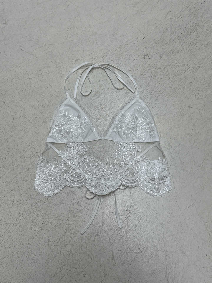 Damen Spitzentop mit breiten Trägern und gerafftem Bustier Drune