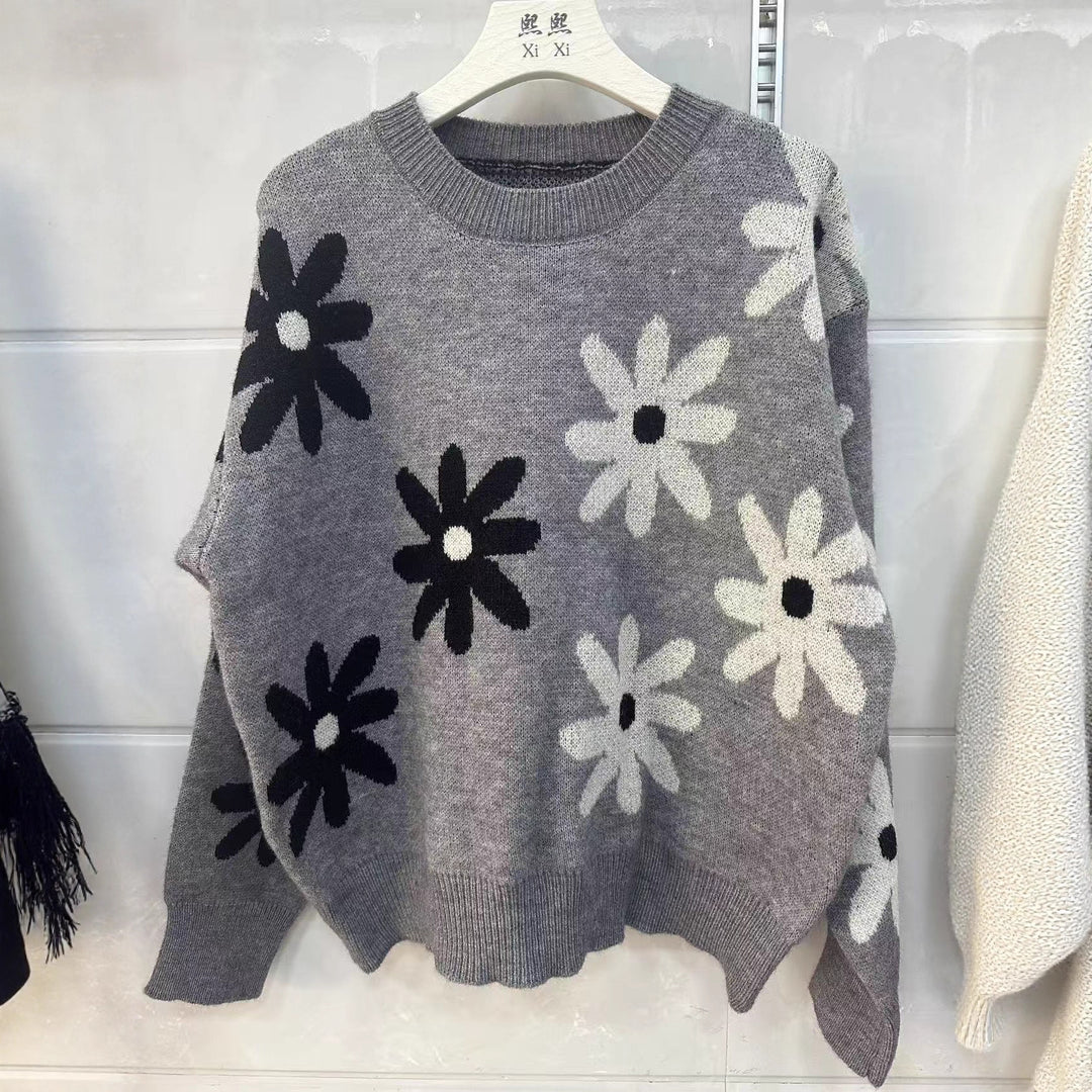 Damen Strickpullover mit floralem Motiv und lässigem Schnitt Drune