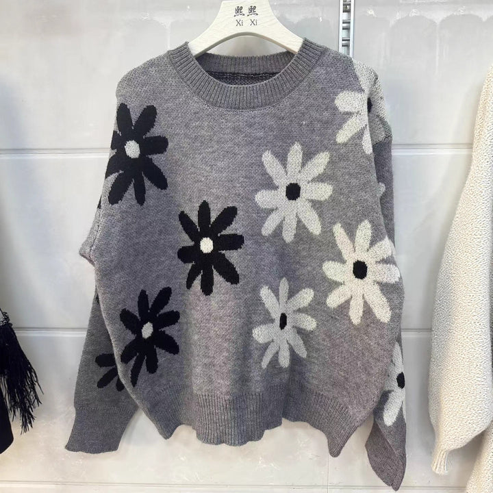 Damen Strickpullover mit floralem Motiv und lässigem Schnitt Drune