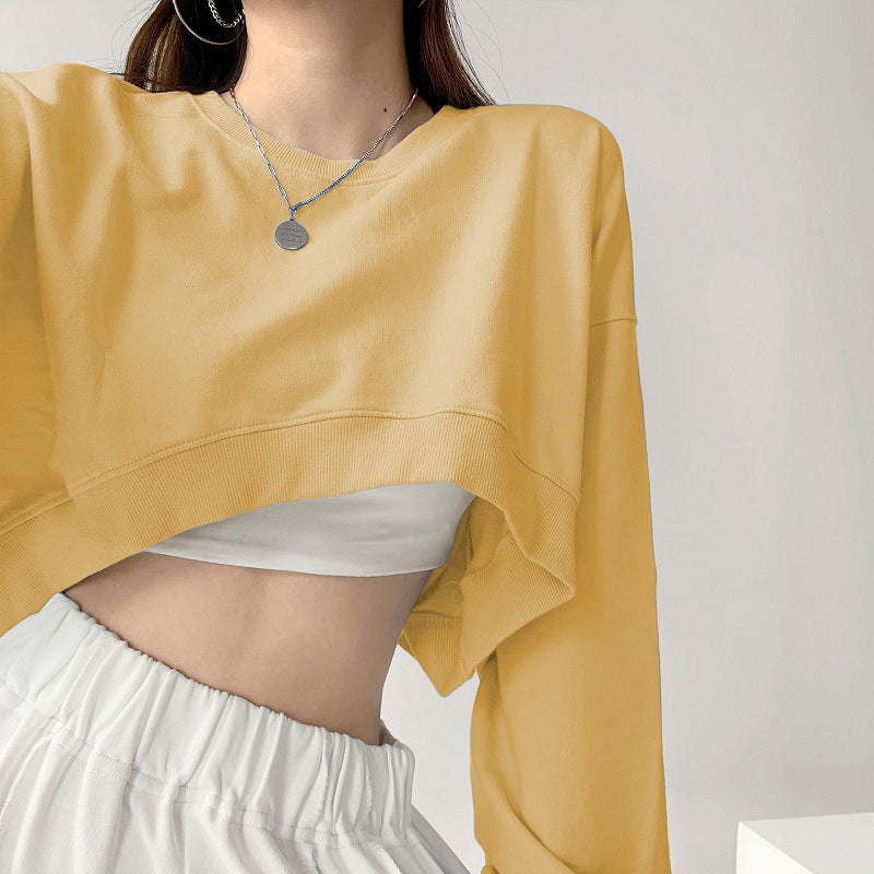 Damen lässiges Crop-Sweatshirt mit weit geschnittenen Ärmeln und modischem Schnitt