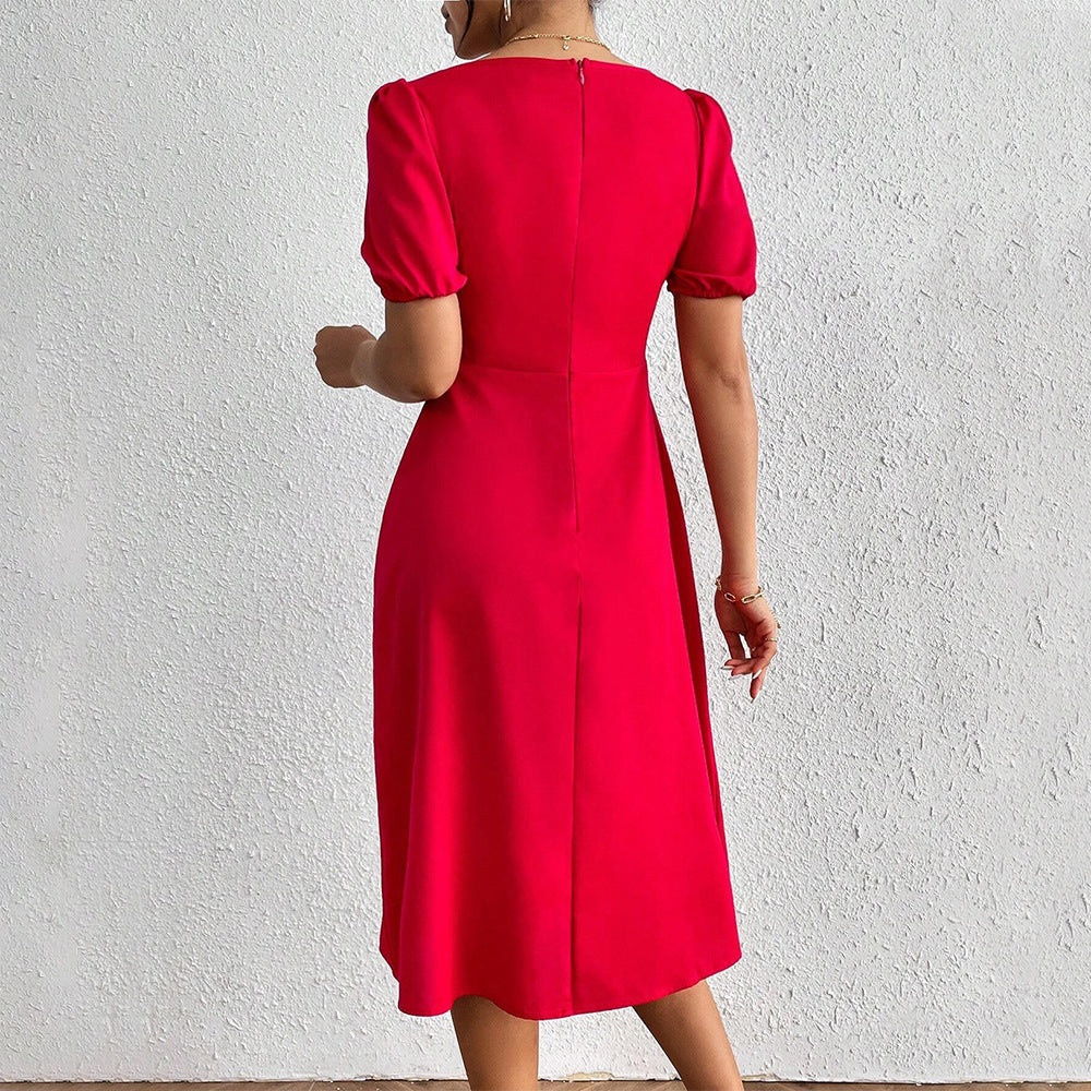 Damen Midi-Kleid mit Puffärmeln und schickem Seitenriss Drune