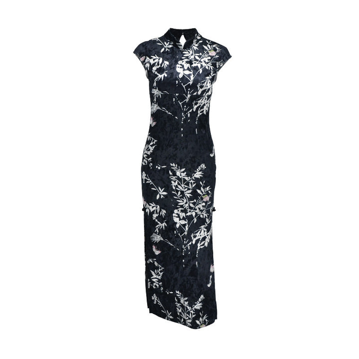 Damen Elegantes Maxikleid mit floralem Druck und Stehkragen Drune