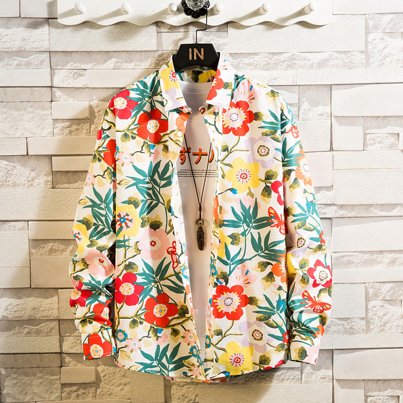 Herren nan florales Freizeit-Hemd mit Kentkragen, durchgehender Knopfleiste und leichtem Baumwollmix Drune