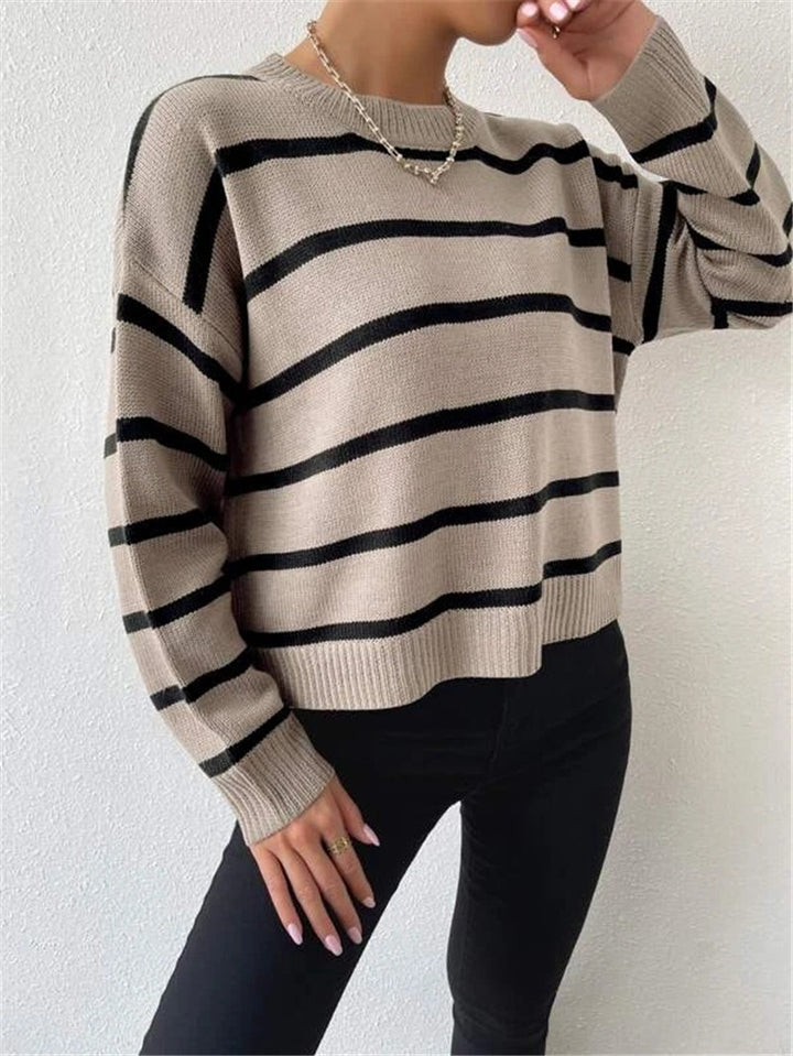 Damen lässiger Strickpullover mit spannenden Streifenmustern Drune