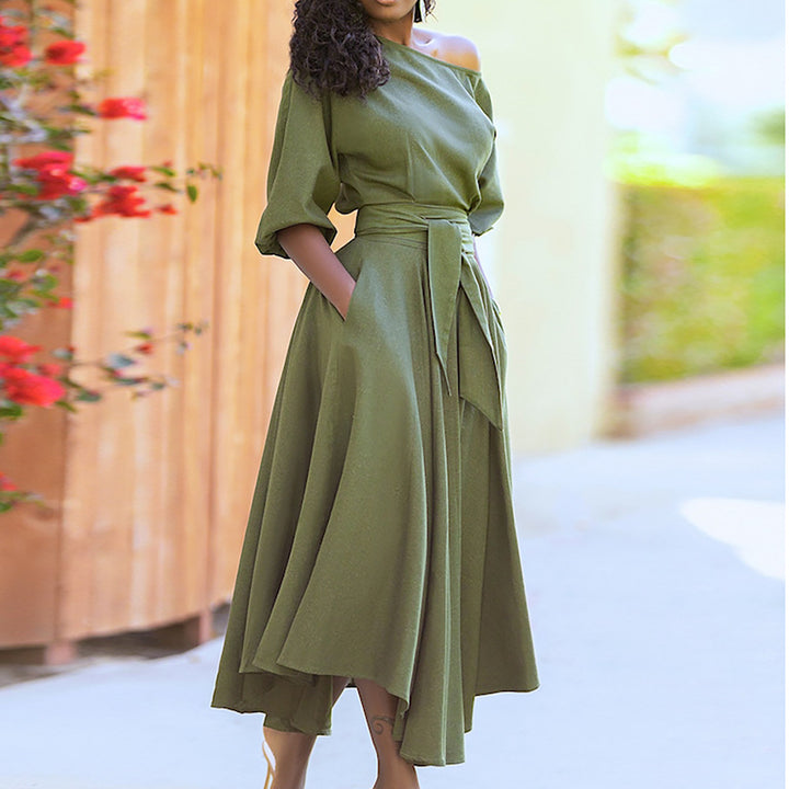 Damen Maxi-Kleid mit asymmetrischem Schnitt und modischen Taschen Drune