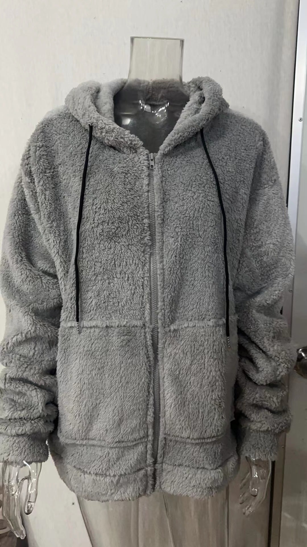 Herren nan kuschelige Teddyfleece Kapuzenjacke mit durchgehendem Reißverschluss Drune