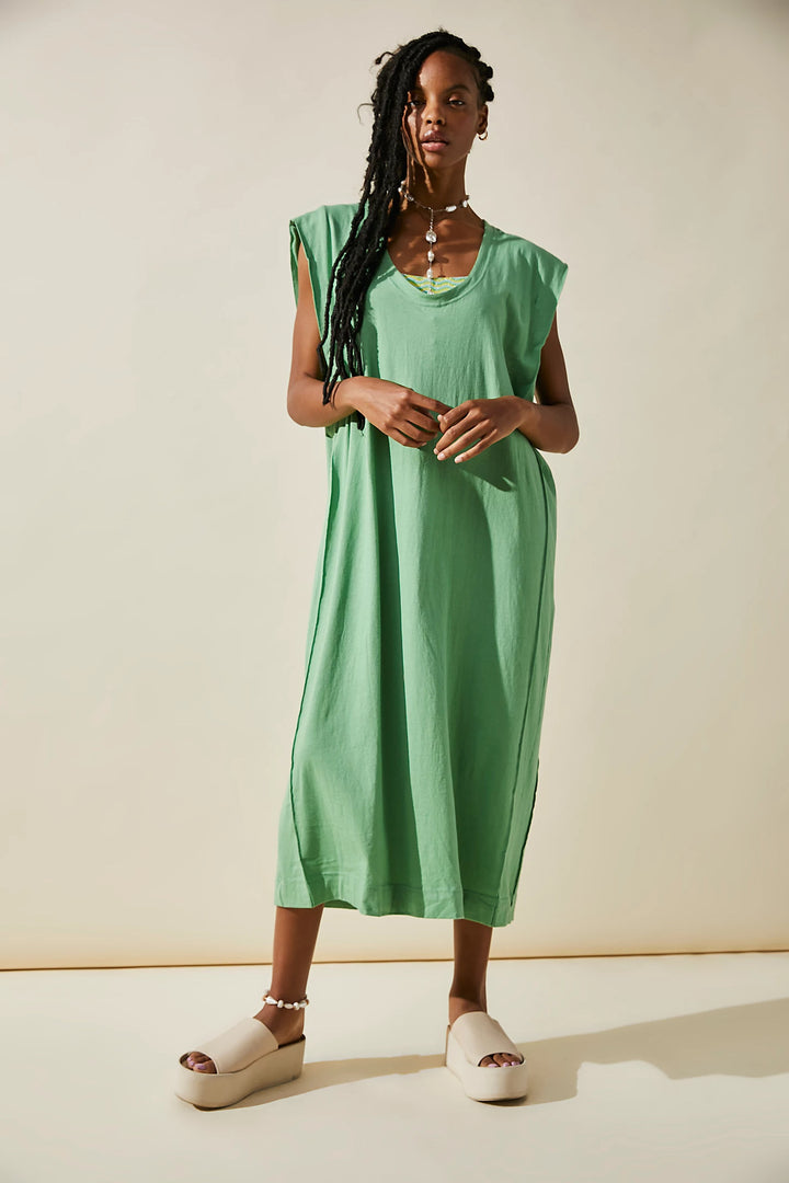 Damen lässiges Maxikleid mit tiefem Ausschnitt und seitlichen Schlitzen Drune