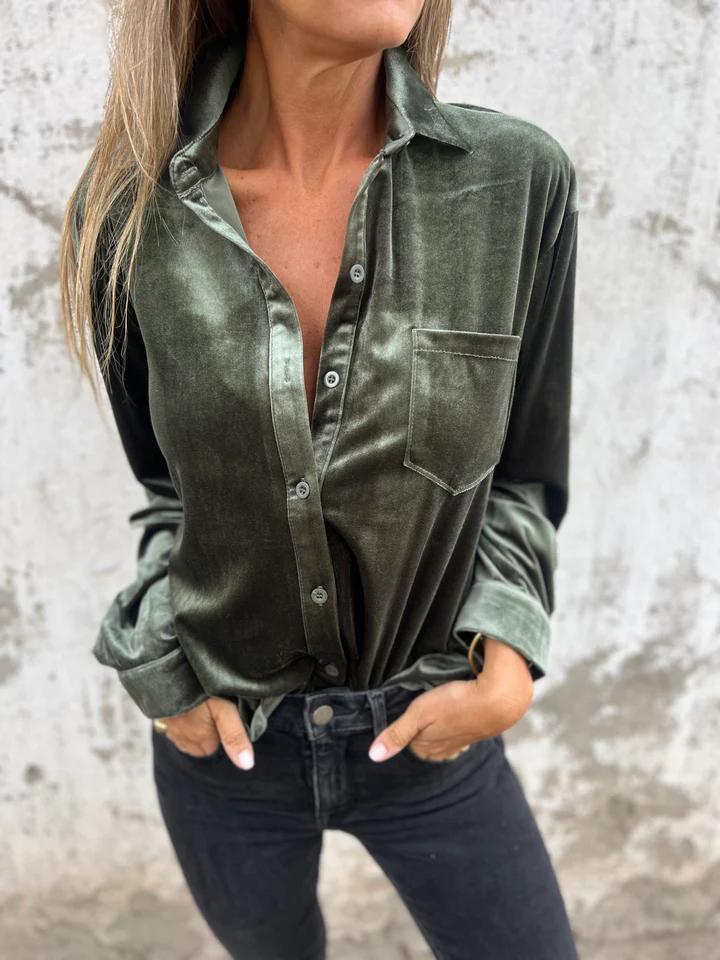Damen Satin-Bluse mit edlem Glanz und hochwertiger Knopfleiste Drune