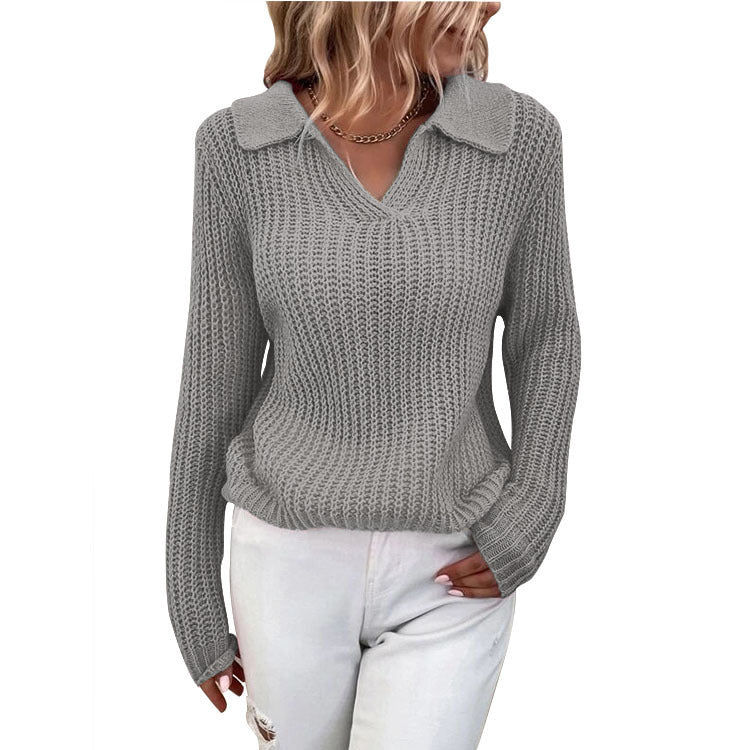 Damen Strickpullover mit Polokragen und feiner Rippstruktur Drune