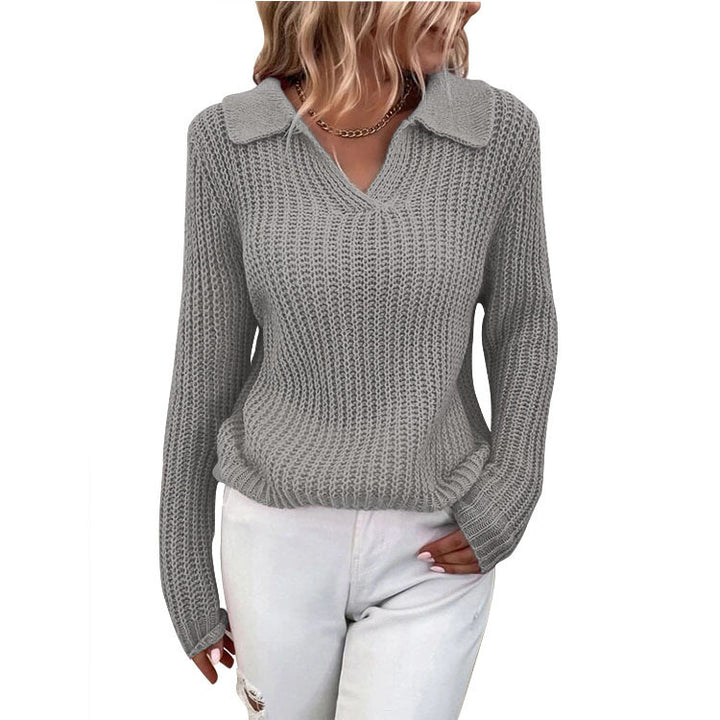 Damen Strickpullover mit Polokragen und feiner Rippstruktur Drune