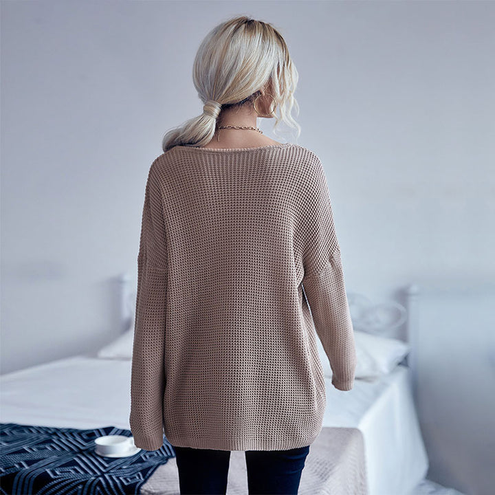 Damen lässiger Strickpullover mit weichem Waffelmuster Drune