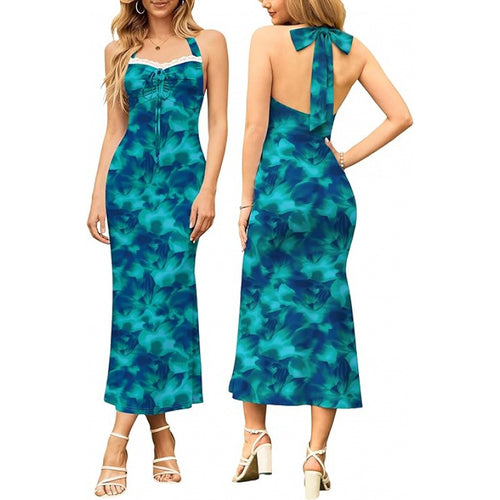 Damen Maxikleid mit floralem Design und spaghettiträgerschnitt Drune