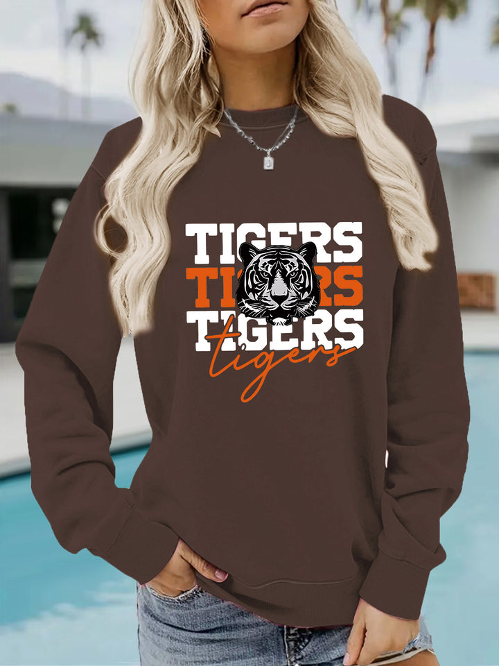 Damen Sweatshirt mit animalistischem Tiger-Design und lässigem Schnitt Drune