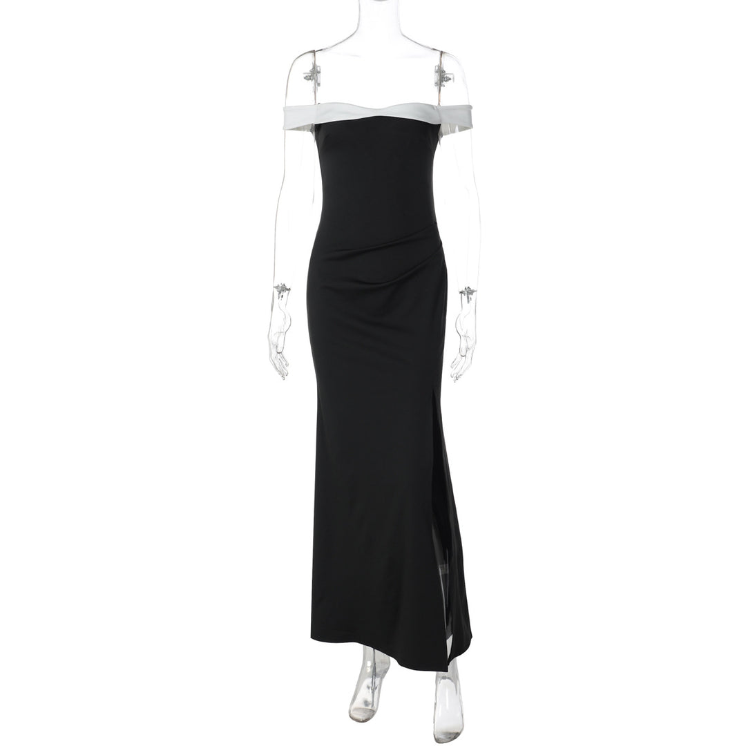 Damen Elegantes Maxikleid mit schulterfreiem Design und seitlichem Schlitz Drune
