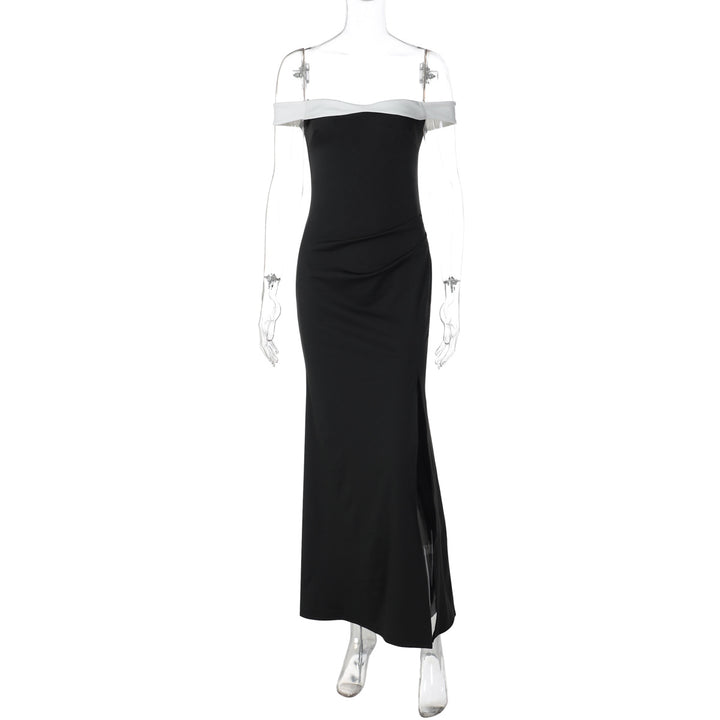 Damen Elegantes Maxikleid mit schulterfreiem Design und seitlichem Schlitz Drune