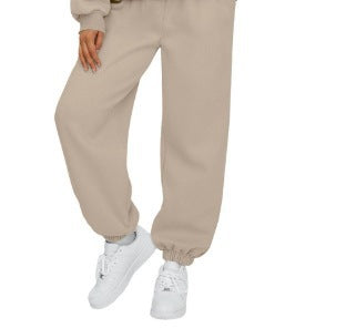 Damen nan weite High-Waist Jogginghose aus weichem Fleece mit elastischem Bund, Eingrifftaschen und engen Saumbündchen Drune
