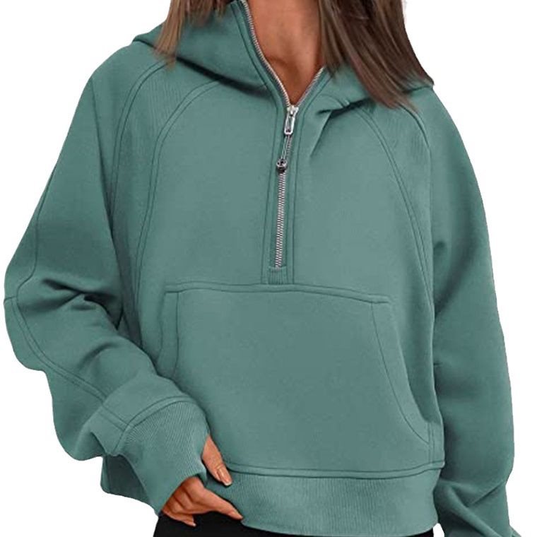 Damen Kapuzenpullover mit halbem Reißverschluss und praktischer Kängurutasche Drune