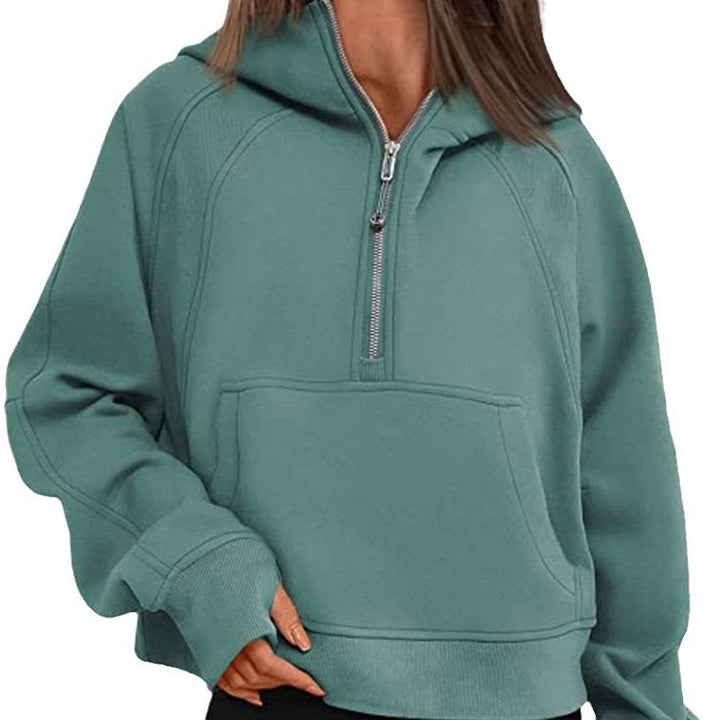 Damen Kapuzenpullover mit halbem Reißverschluss und praktischer Kängurutasche Drune