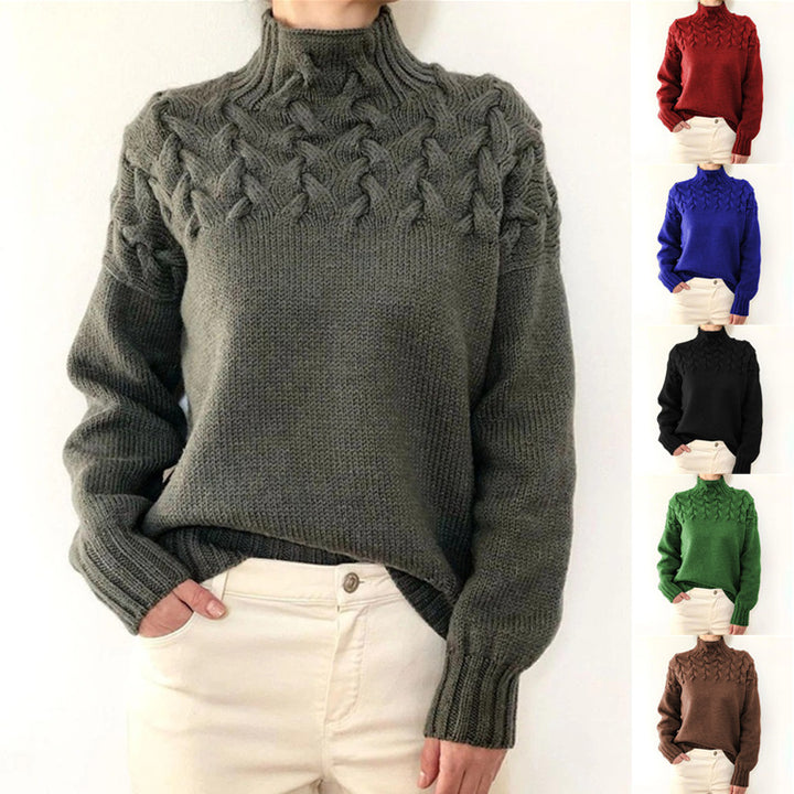 Damen nan Strickpullover mit Zopfstruktur und hohem Rollkragen Drune