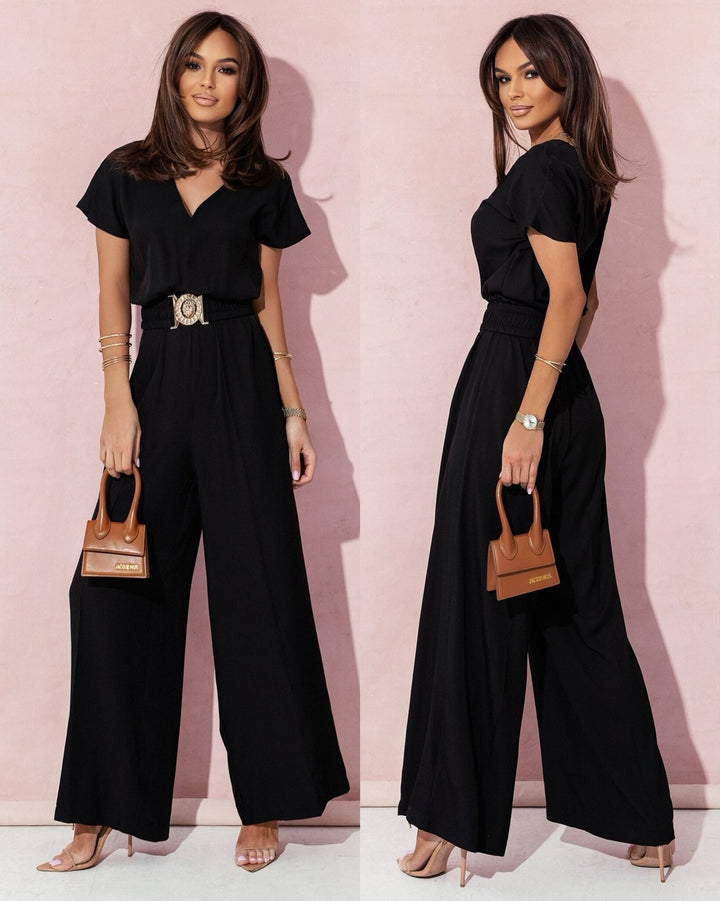 Damen Look Jumpsuit mit weitem Bein und Gürtel Drune