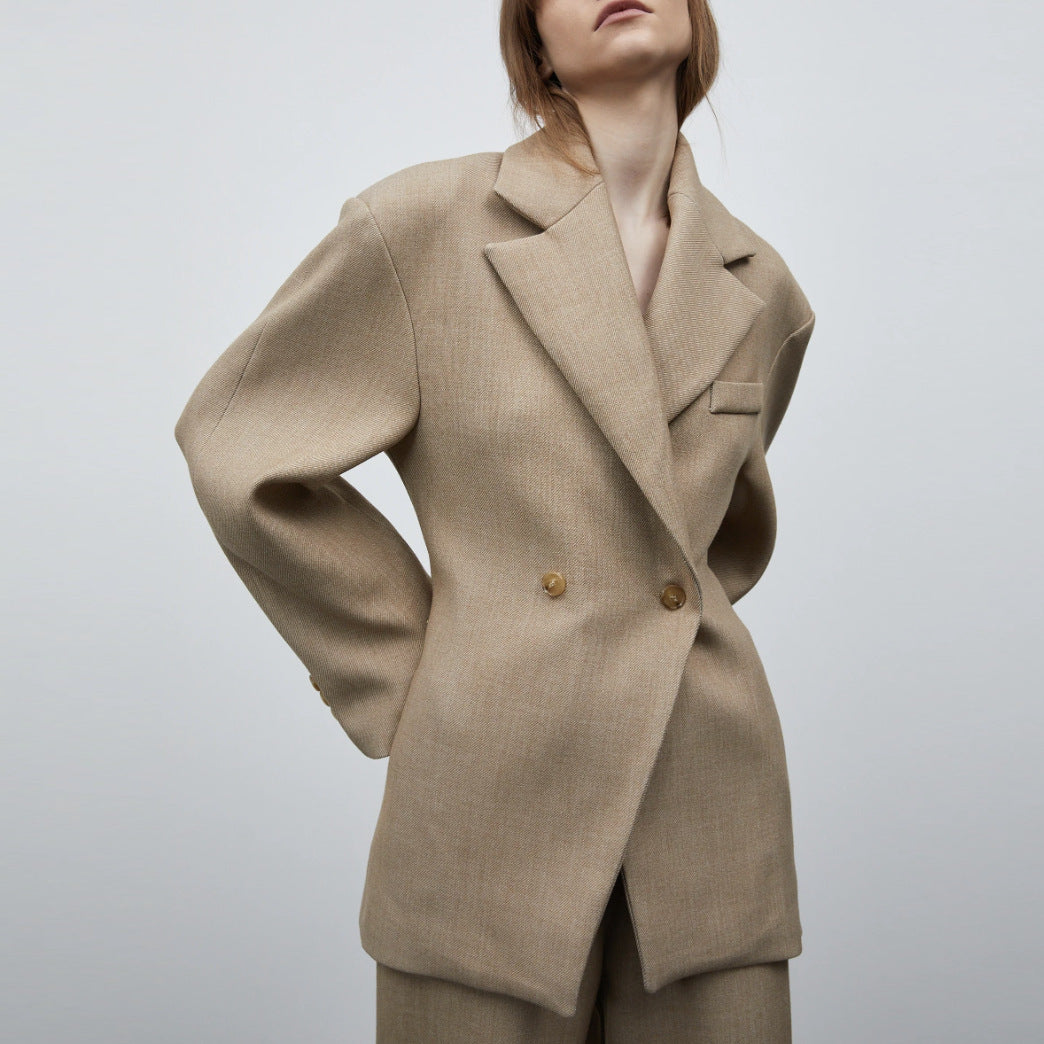 Damen Modischer Oversized Blazer mit doppelter Knopfleiste und strukturiertem Stoff Drune