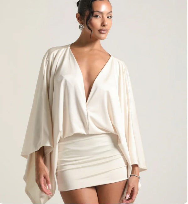 Damen Chices Minikleid mit voluminösen Ärmeln und elegantem Stehkragen Drune