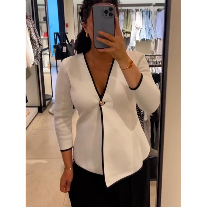 Damen elegante Jacke mit asymmetrischem Schnitt und metallischem Knopf Drune