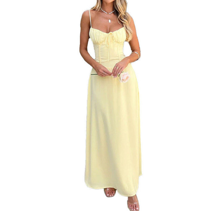 Damen Maxikleid mit verstellbaren Spaghettiträgern und raffiniertem Schnürdetail Drune