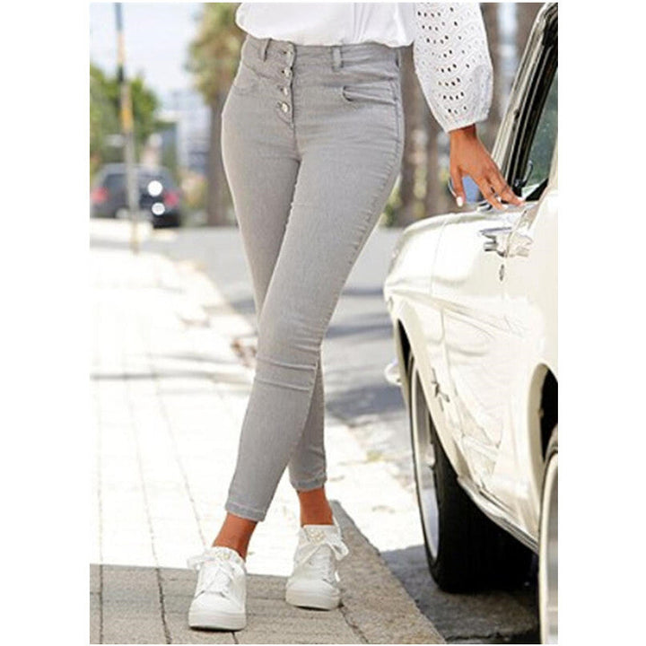 Damen Slim Fit Jeans mit Knopfleiste Drune