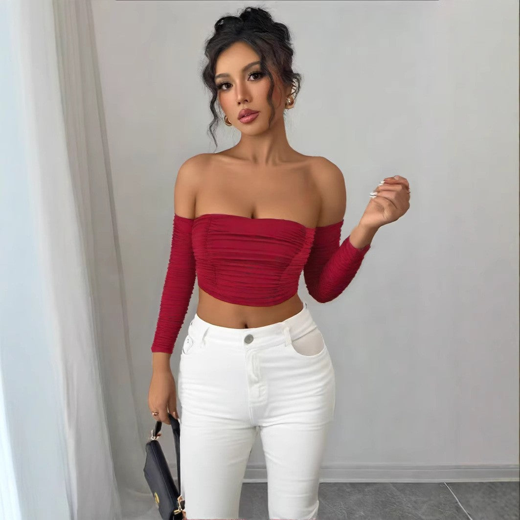 Damen Top mit schulterfreiem Design und raffinierter Raffung Drune