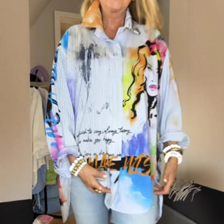 Damen Kunstvoll gestaltete Oversize-Bluse mit einzigartigem Grafikdesign Drune