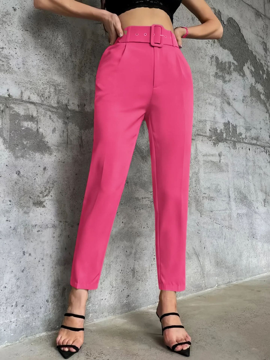 Damen weite Hochbundhose mit schickem Gürtel Drune