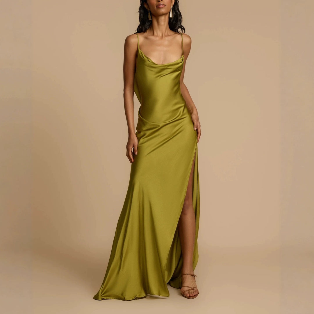 Damen Elegantes Maxikleid mit tiefem Ausschnitt und seitlichem Schlitz Drune