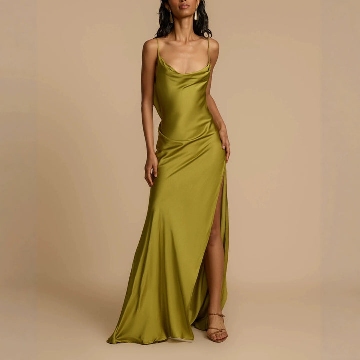Damen Elegantes Maxikleid mit tiefem Ausschnitt und seitlichem Schlitz Drune