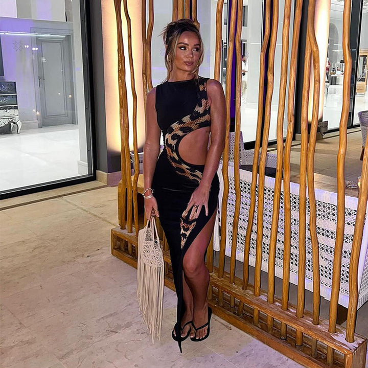 Damen Schickes Maxi-Kleid mit aufregendem cut-out Design und hohem Schlitz Drune