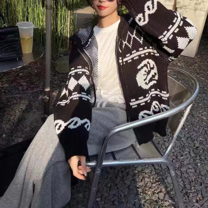 Damen Grobstrickjacke mit auffälligem Muster und gemütlichem Schnitt Drune